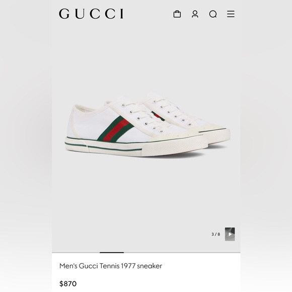 Gucci Men White Tennis Shoes 1977 Size10Price $180 - Picture 8 of 9